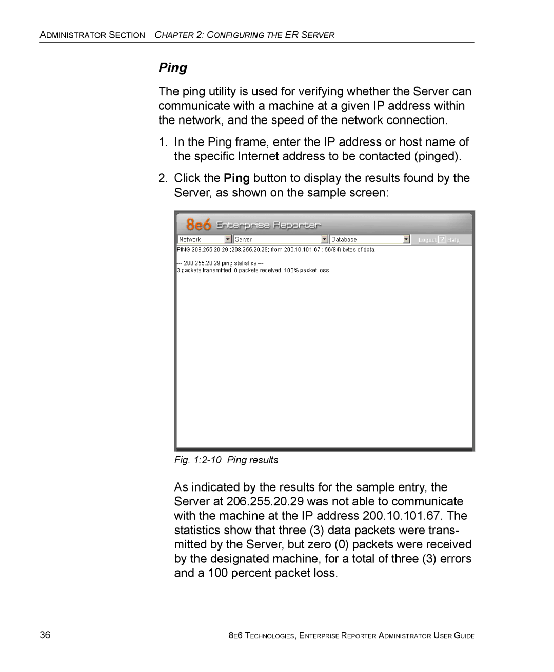 8e6 Technologies ER manual Ping results 