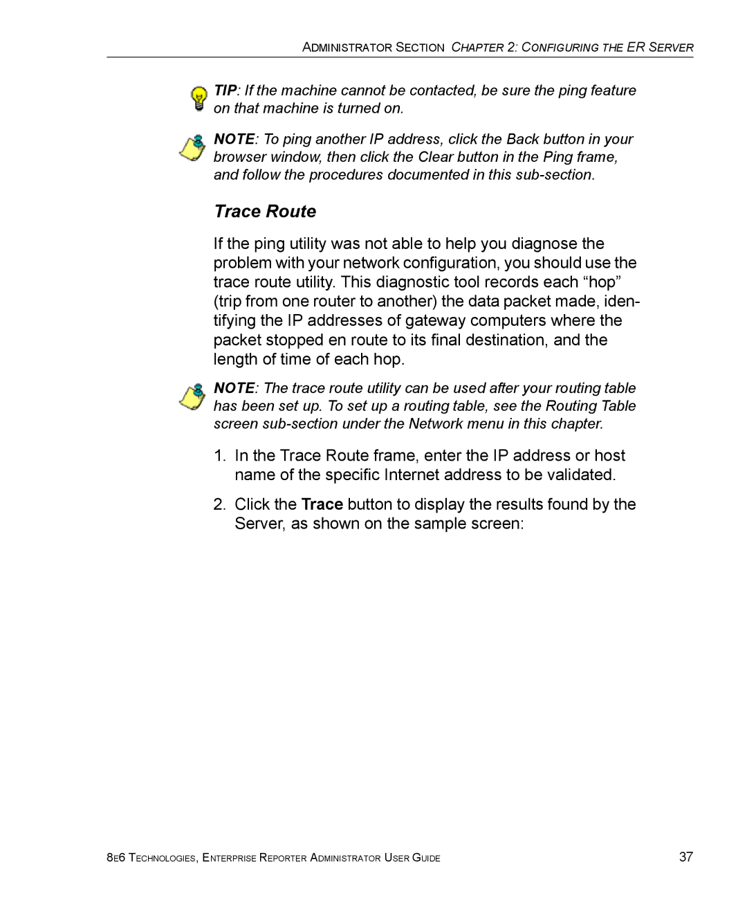 8e6 Technologies ER manual Trace Route 