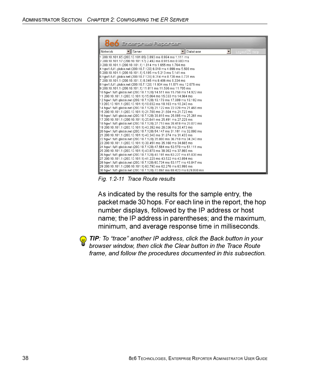 8e6 Technologies ER manual Trace Route results 