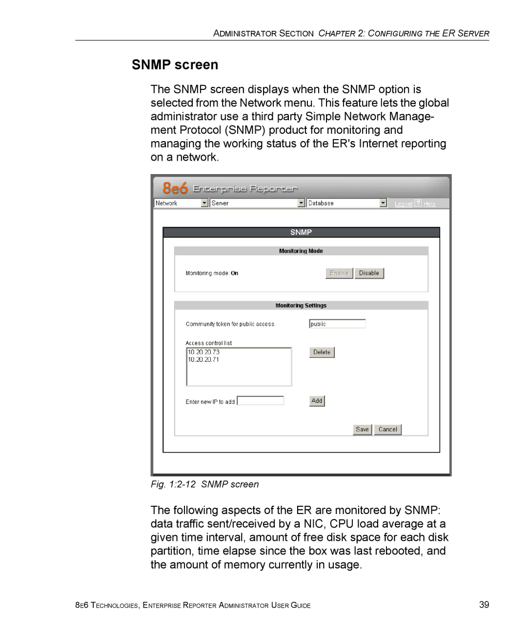 8e6 Technologies ER manual Snmp screen 