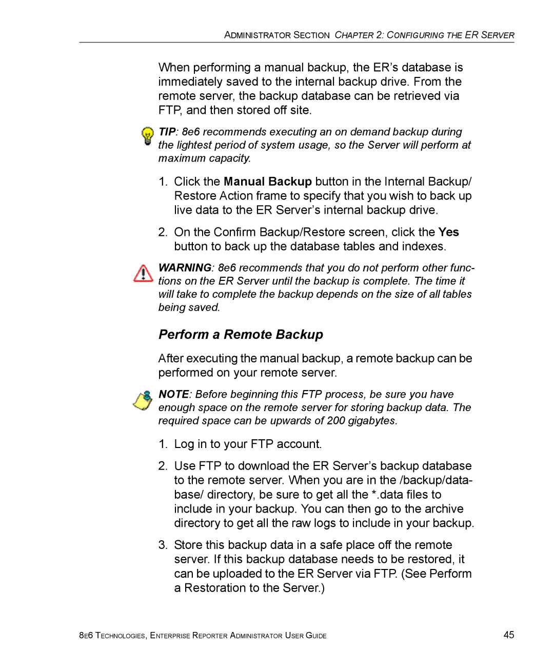 8e6 Technologies ER manual Perform a Remote Backup 