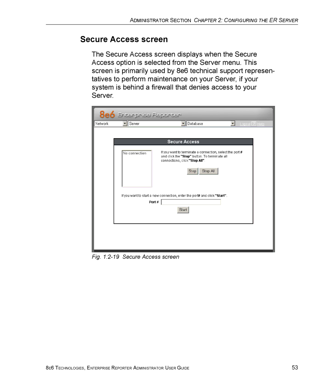 8e6 Technologies ER manual Secure Access screen 