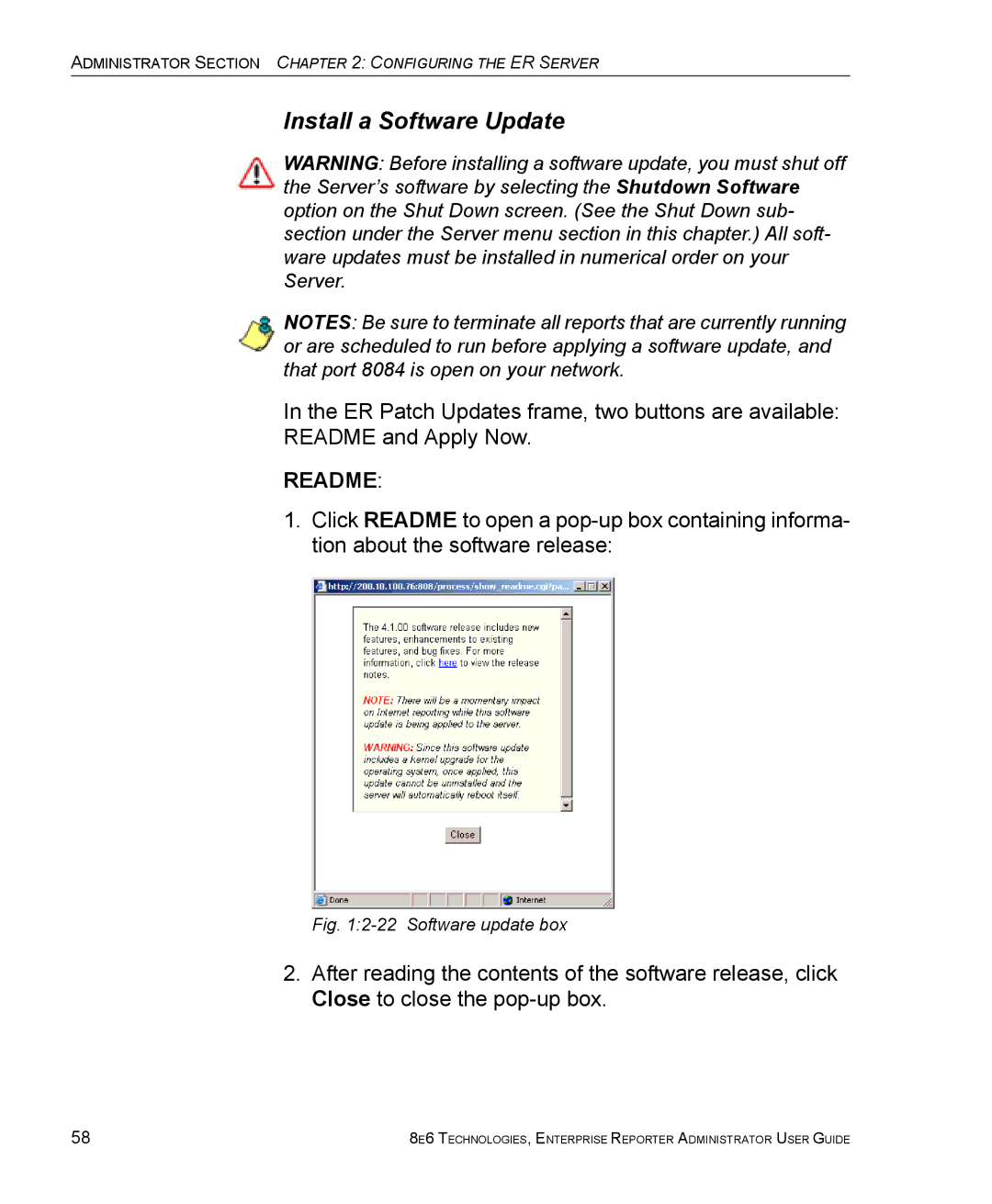8e6 Technologies ER manual Install a Software Update, Readme 