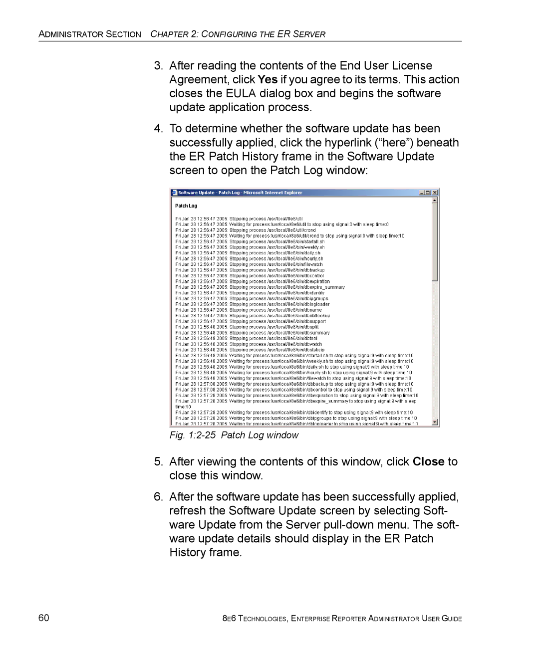 8e6 Technologies ER manual Patch Log window 