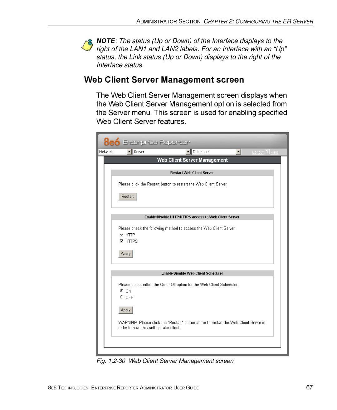 8e6 Technologies ER manual Web Client Server Management screen 