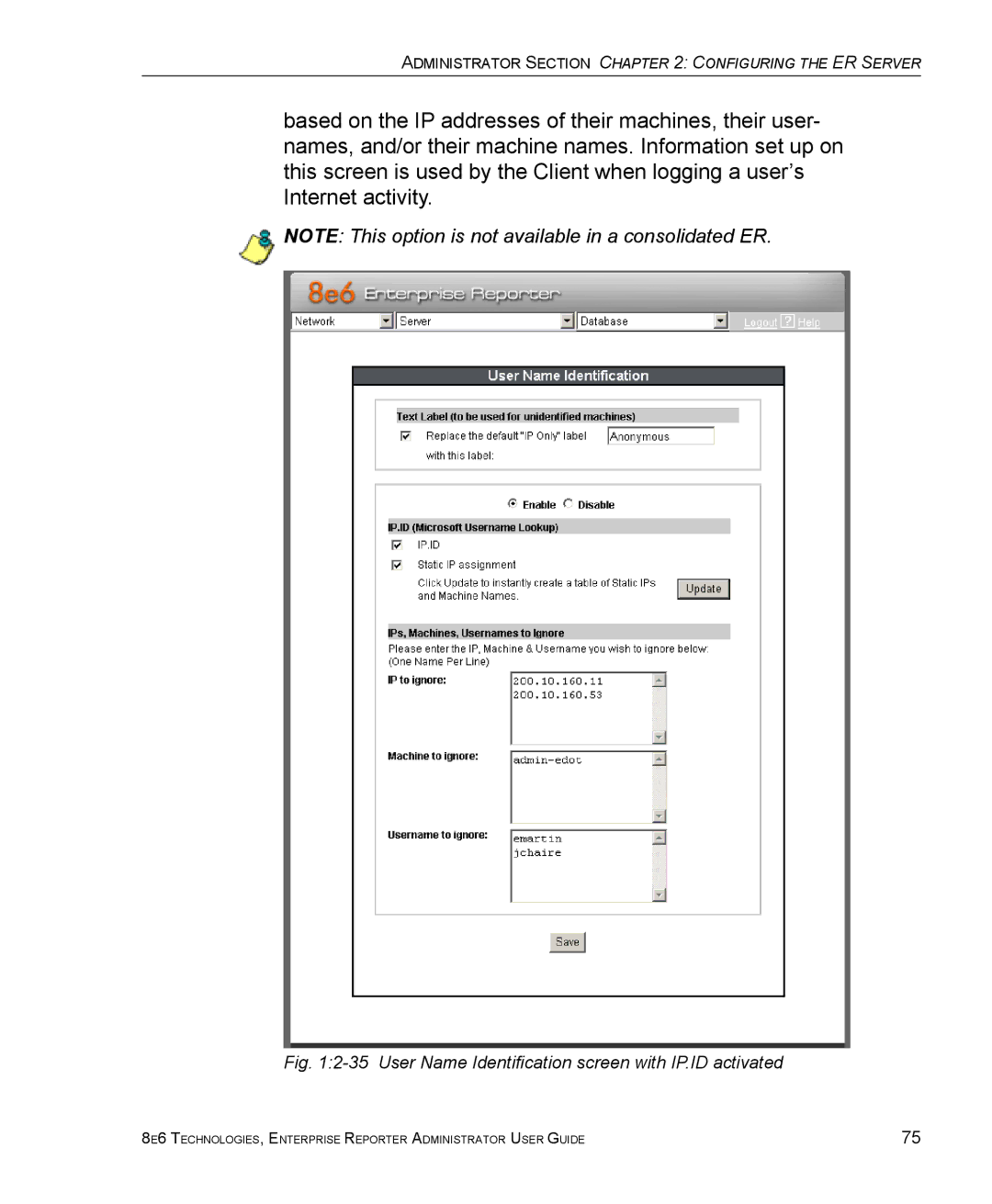 8e6 Technologies ER manual User Name Identification screen with IP.ID activated 