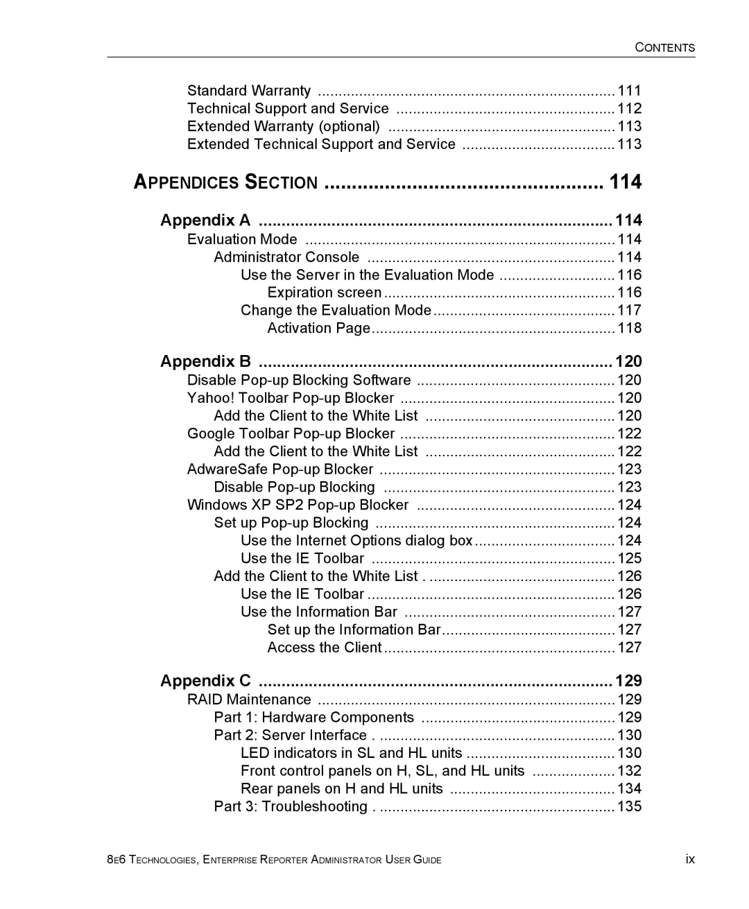 8e6 Technologies ER manual Appendices Section 