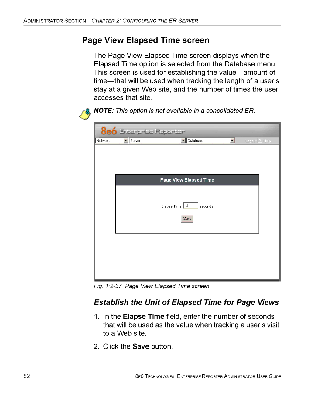 8e6 Technologies ER manual View Elapsed Time screen, Establish the Unit of Elapsed Time for Page Views 