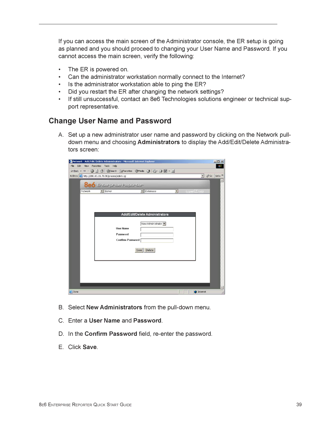 8e6 Technologies ER3-200 (5K02-56), ER3-100 (5K02-55) Change User Name and Password, Enter a User Name and Password 