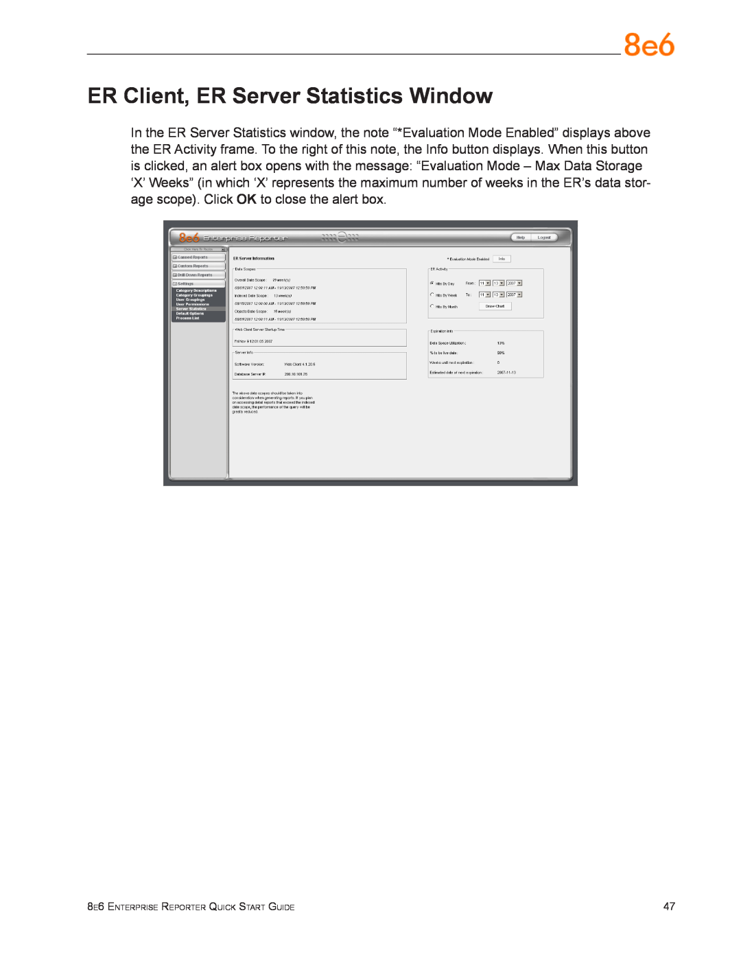 8e6 Technologies ERS-200 (5K02-52), ER3-100 (5K02-55), ER3-200 (5K02-56) quick start ER Client, ER Server Statistics Window 