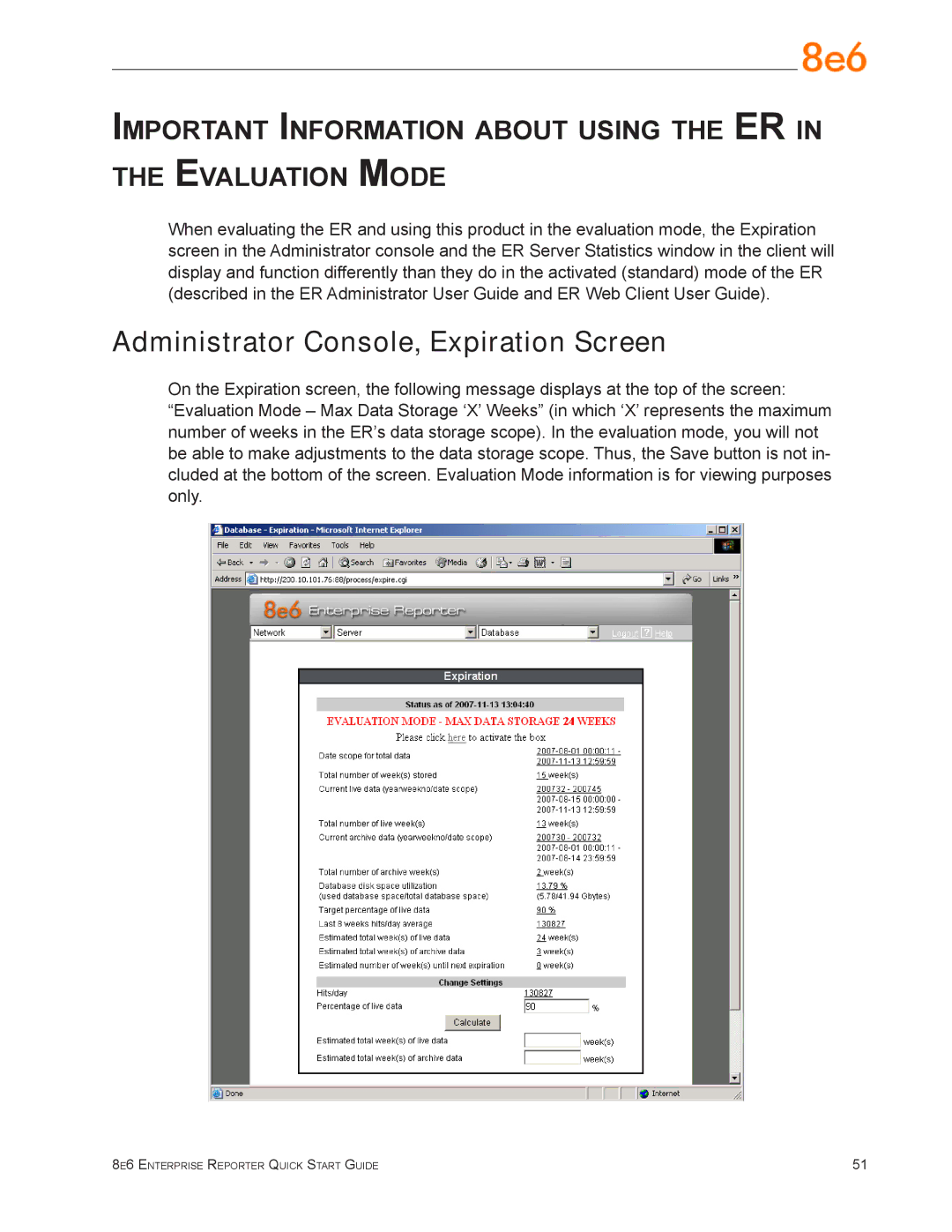 8e6 Technologies HL-002-002, HL-022-002, SL-002-002 quick start Administrator Console, Expiration Screen 