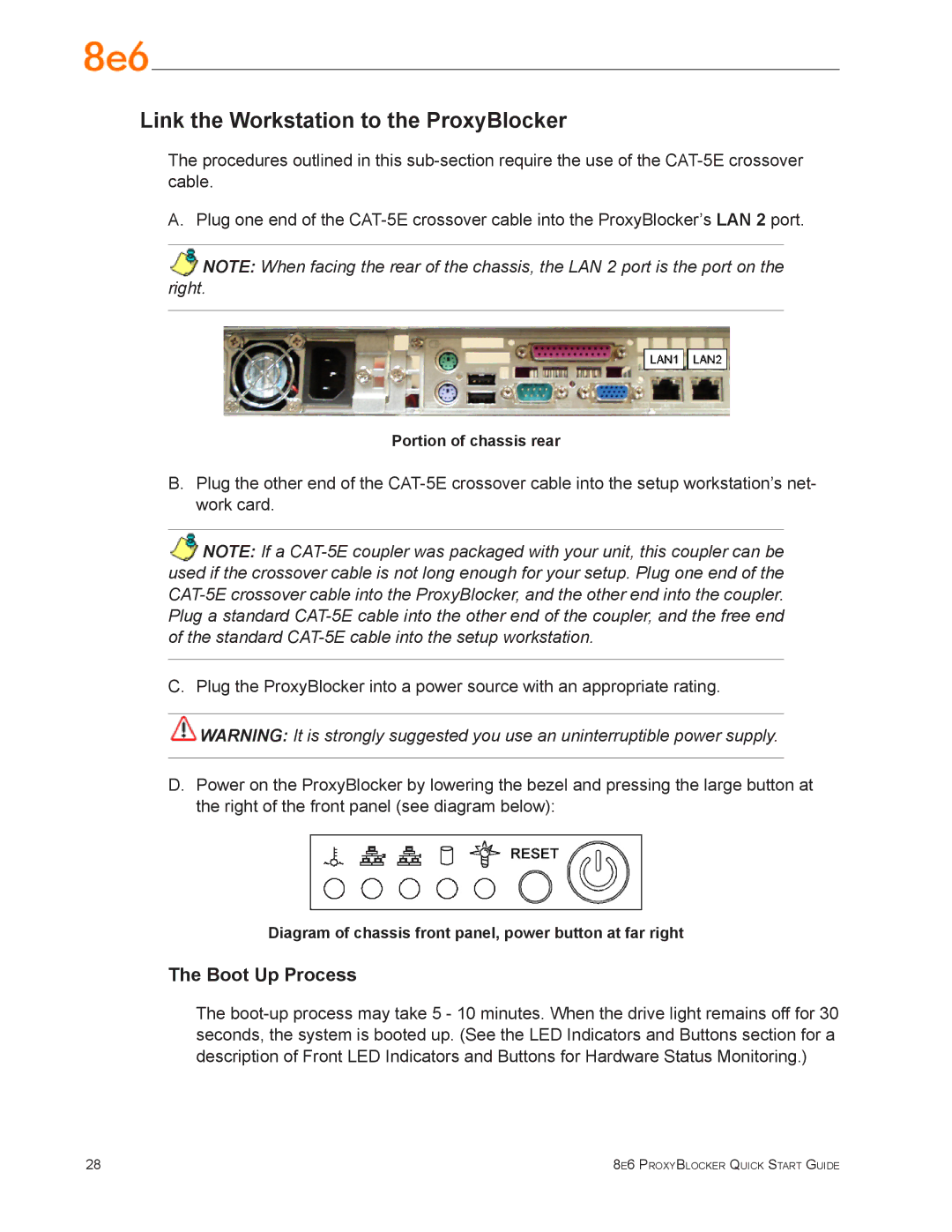 8e6 Technologies MSA-004-005 quick start Link the Workstation to the ProxyBlocker, Boot Up Process 