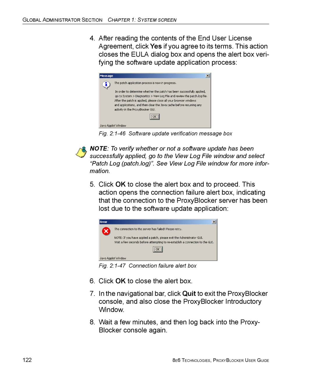 8e6 Technologies ProxyBlocker manual Software update verification message box 