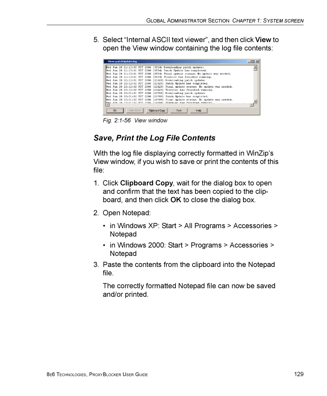 8e6 Technologies ProxyBlocker manual Save, Print the Log File Contents 