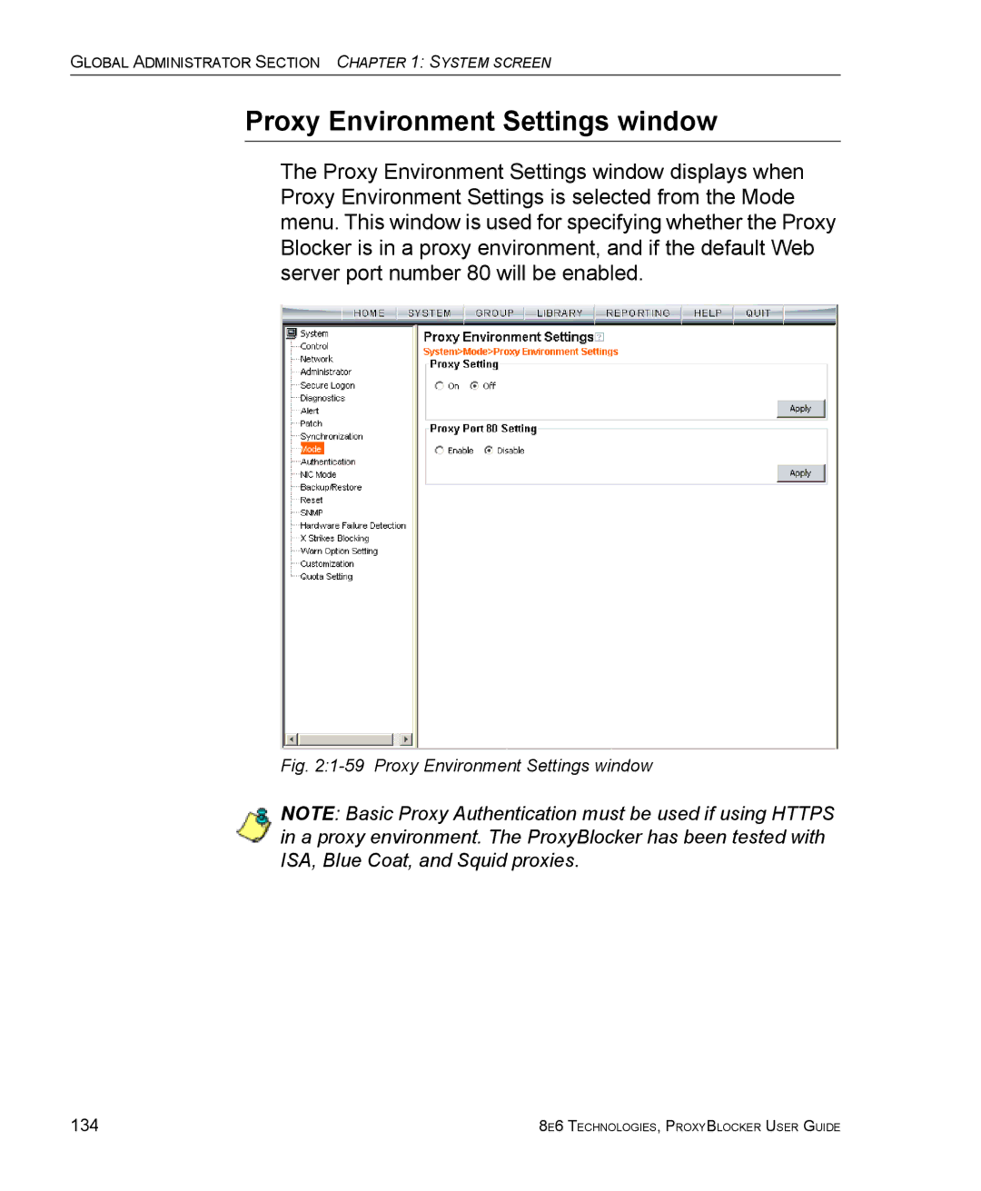 8e6 Technologies ProxyBlocker manual Proxy Environment Settings window 