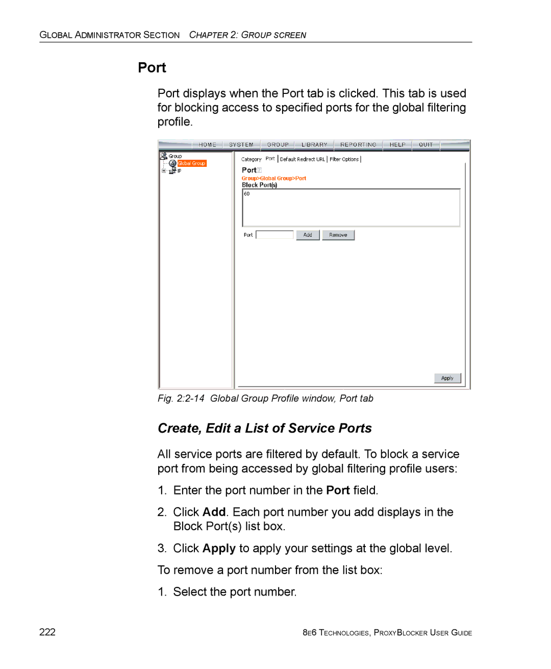 8e6 Technologies ProxyBlocker manual Create, Edit a List of Service Ports 