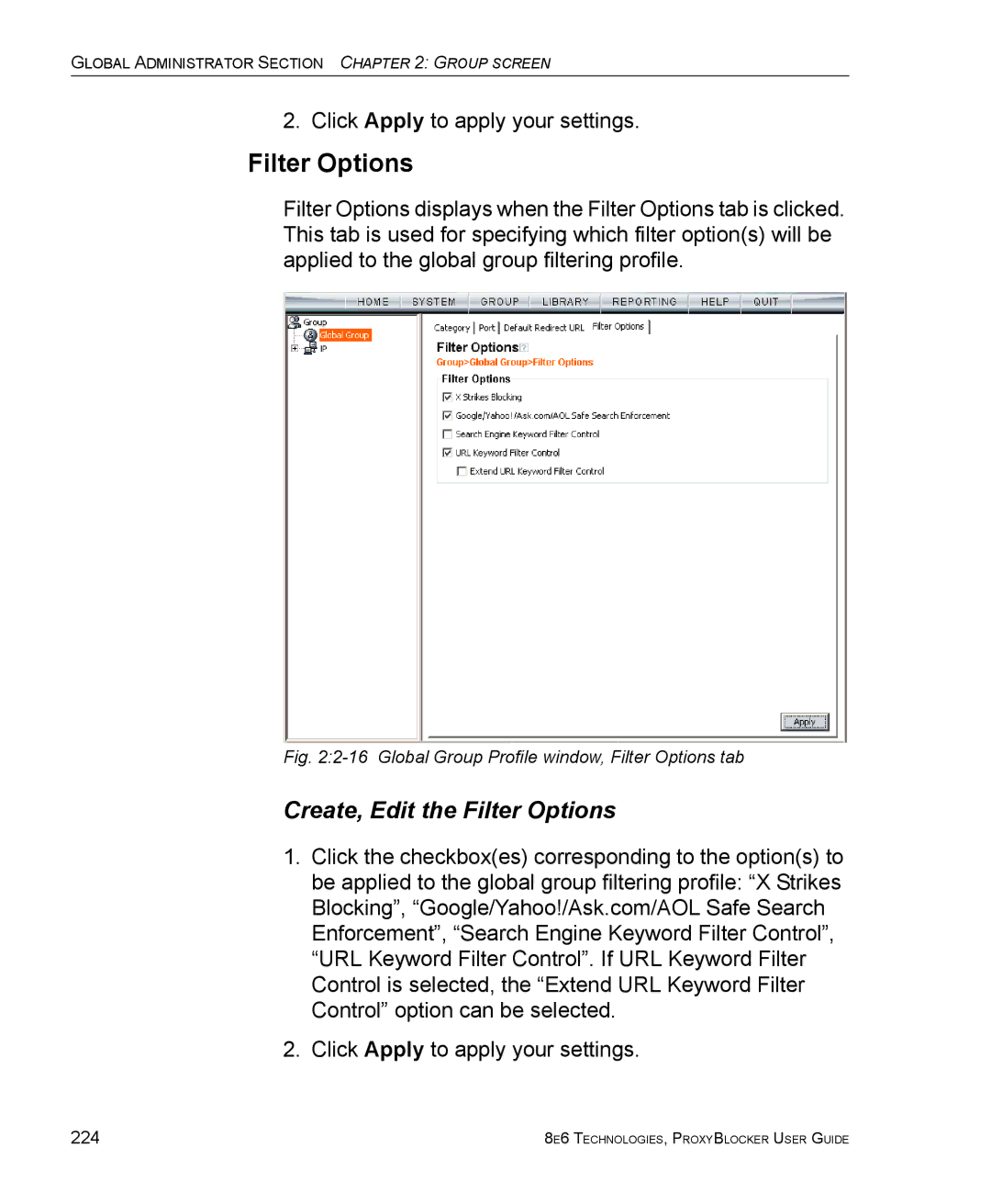 8e6 Technologies ProxyBlocker manual Create, Edit the Filter Options 