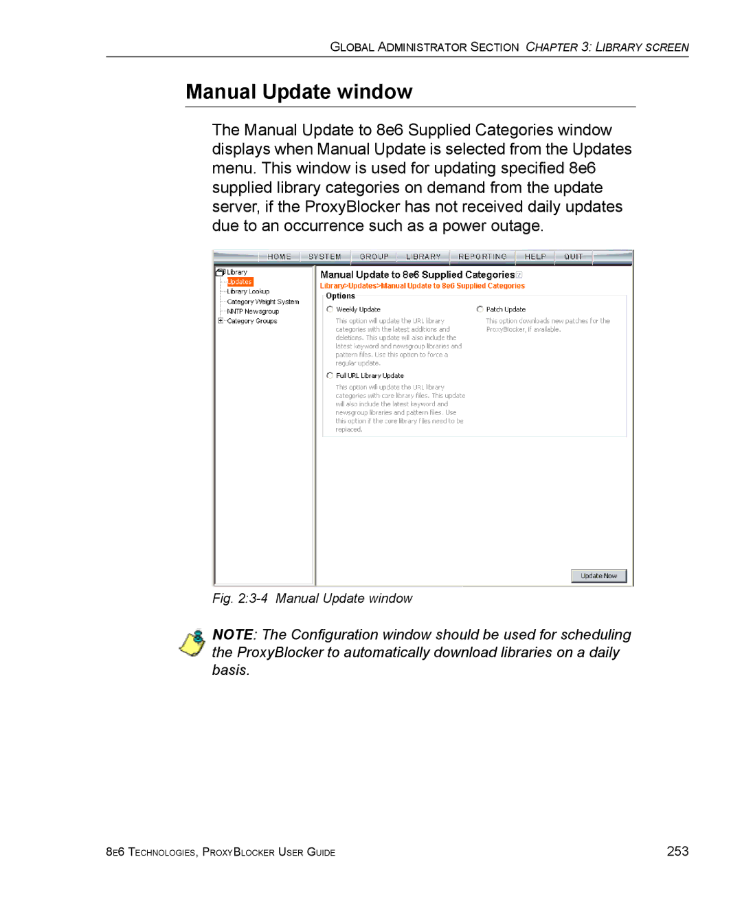 8e6 Technologies ProxyBlocker manual Manual Update window 