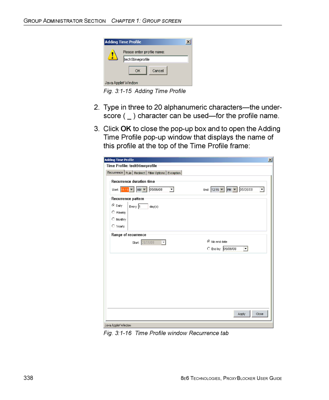 8e6 Technologies ProxyBlocker manual Adding Time Profile 