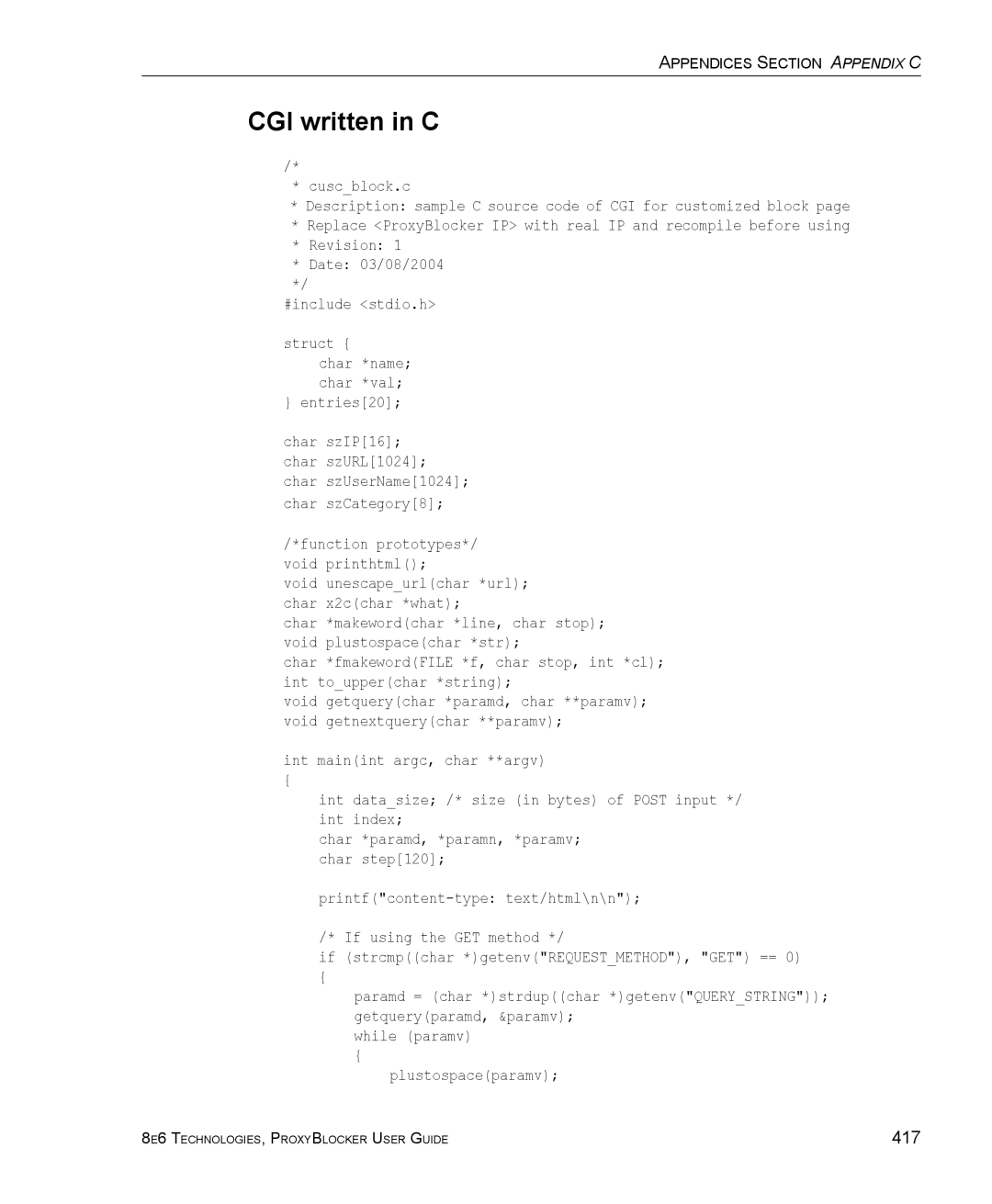 8e6 Technologies ProxyBlocker manual CGI written in C, Entries20 