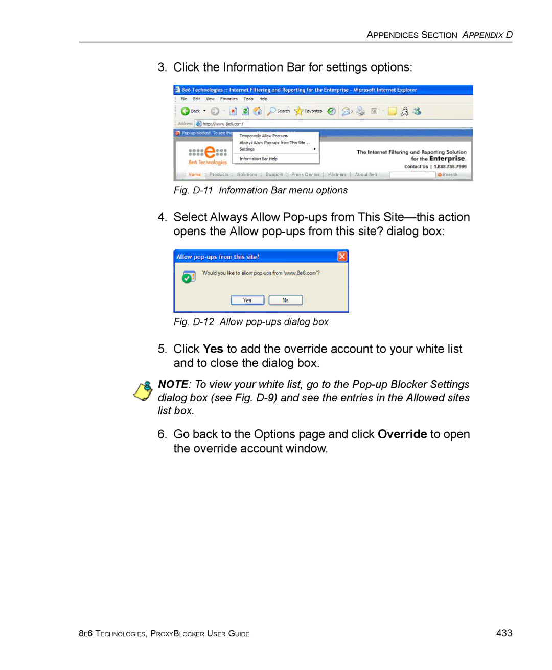 8e6 Technologies ProxyBlocker manual Click the Information Bar for settings options 