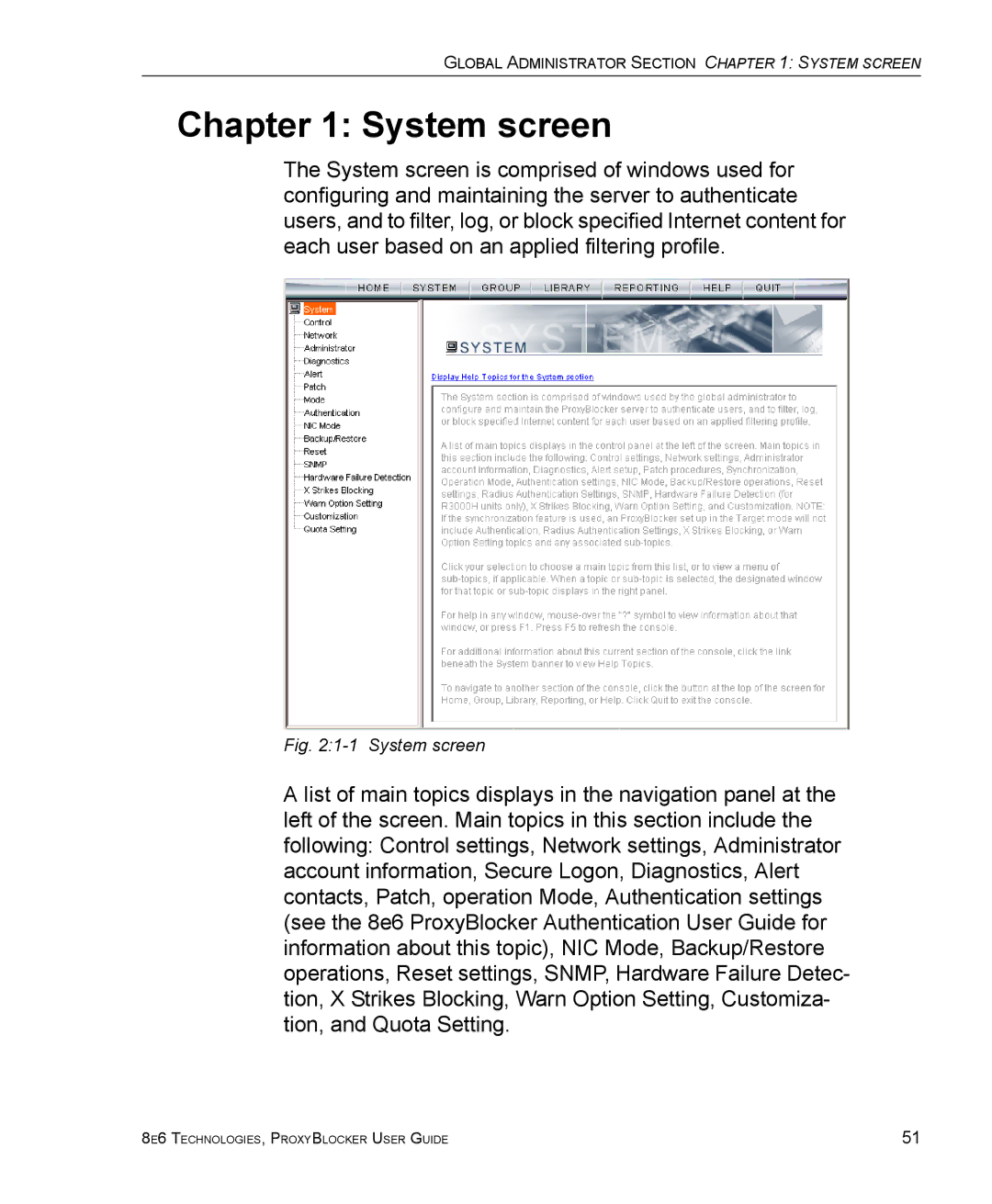 8e6 Technologies ProxyBlocker manual System screen 