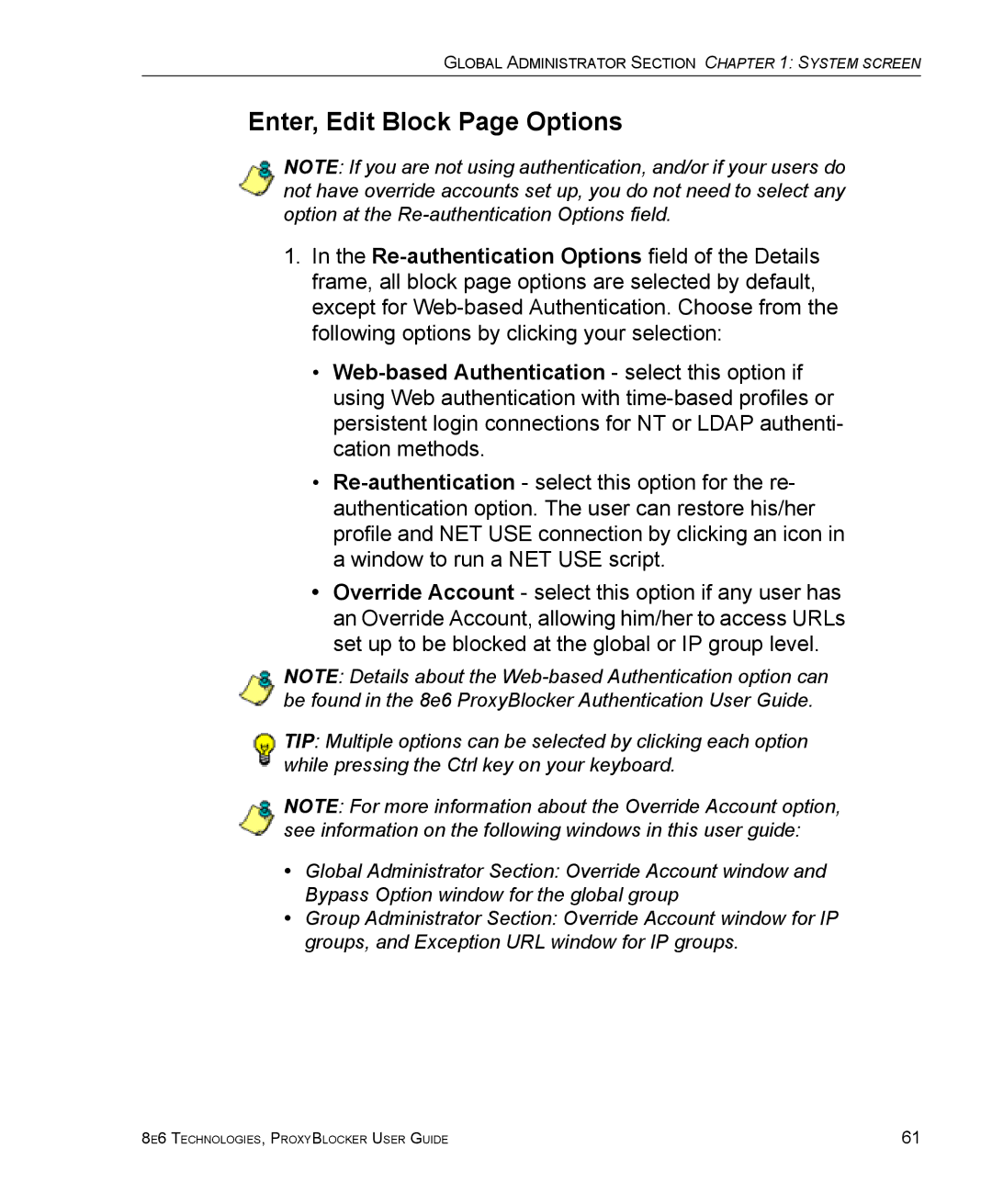 8e6 Technologies ProxyBlocker manual Enter, Edit Block Page Options 