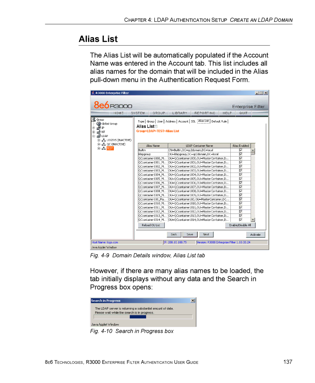 8e6 Technologies R3000 manual Domain Details window, Alias List tab 