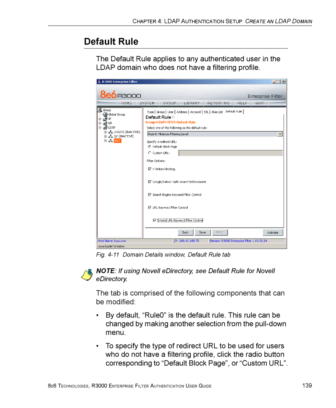 8e6 Technologies R3000 manual Domain Details window, Default Rule tab 