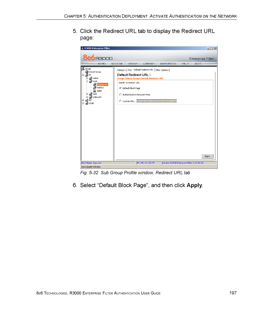 8e6 Technologies R3000 manual Select Default Block Page, and then click Apply 