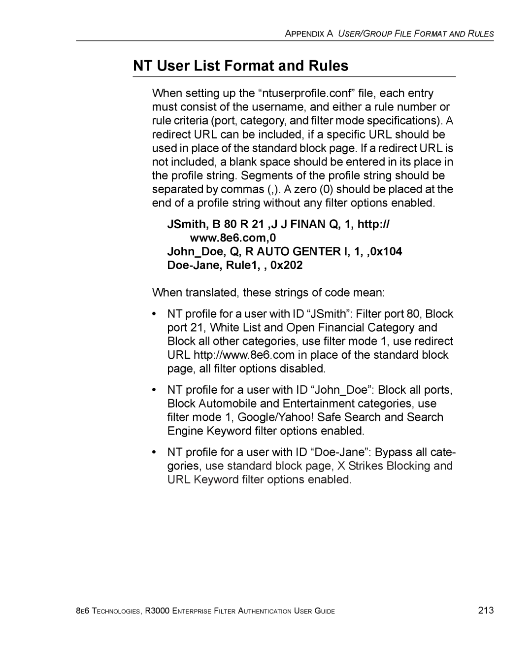 8e6 Technologies R3000 manual NT User List Format and Rules 