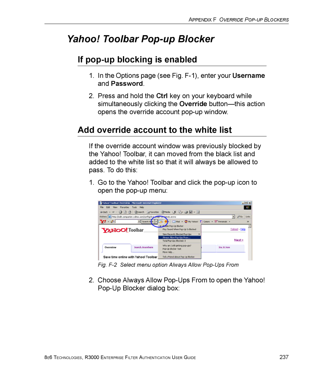 8e6 Technologies R3000 manual Yahoo! Toolbar Pop-up Blocker, If pop-up blocking is enabled 