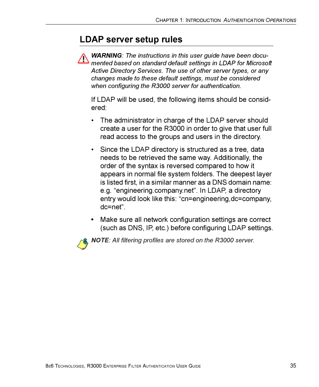 8e6 Technologies R3000 manual Ldap server setup rules 