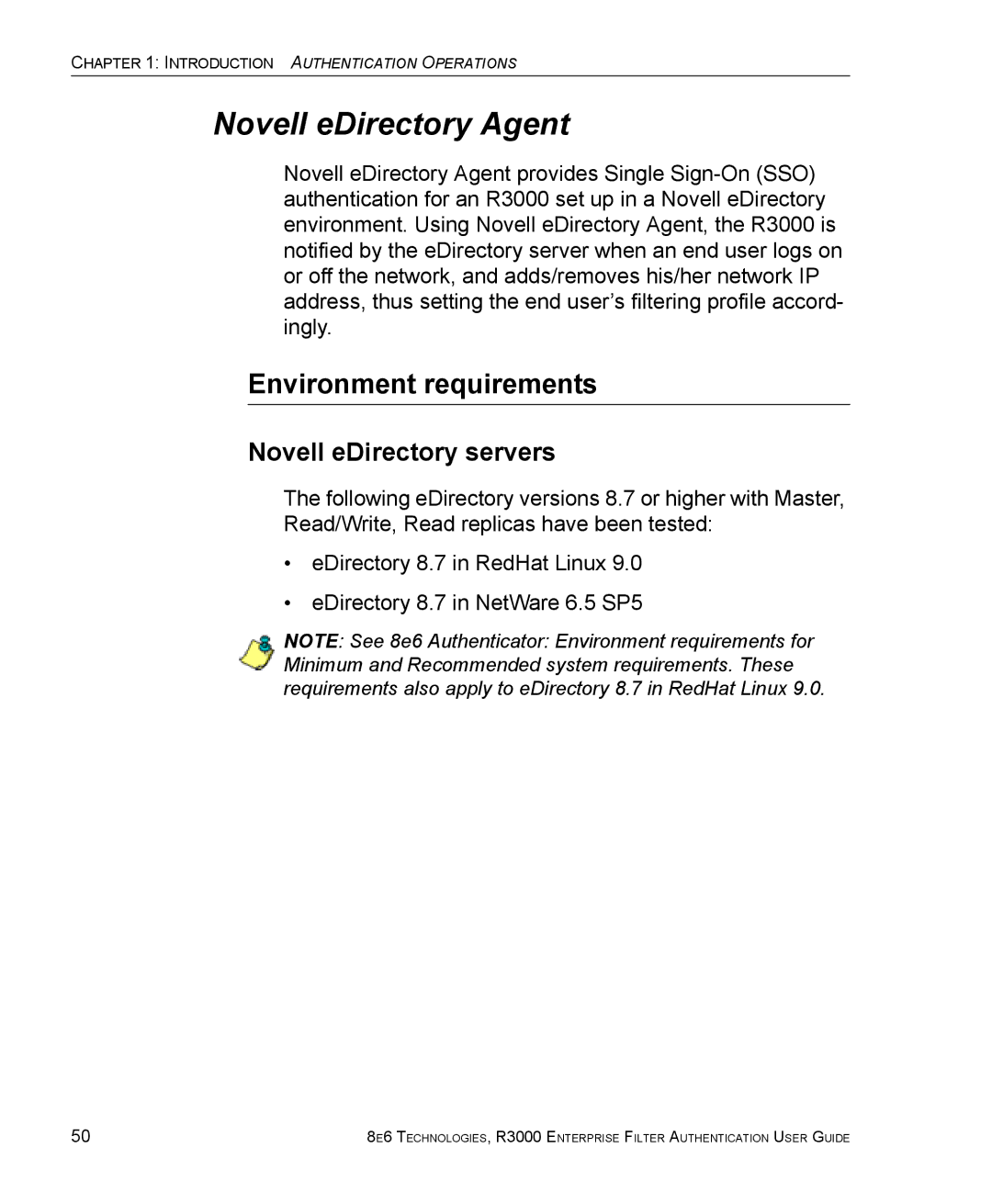 8e6 Technologies R3000 manual Novell eDirectory Agent, Novell eDirectory servers 