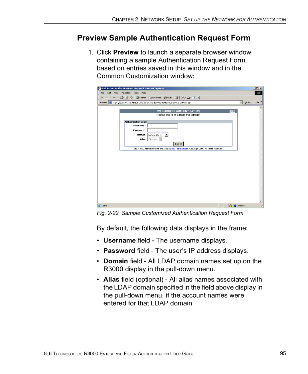 8e6 Technologies R3000 manual Preview Sample Authentication Request Form, Sample Customized Authentication Request Form 