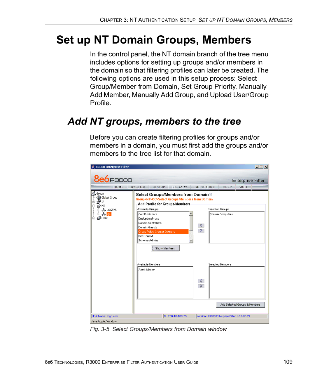 8e6 Technologies R3000 manual Set up NT Domain Groups, Members, Add NT groups, members to the tree 