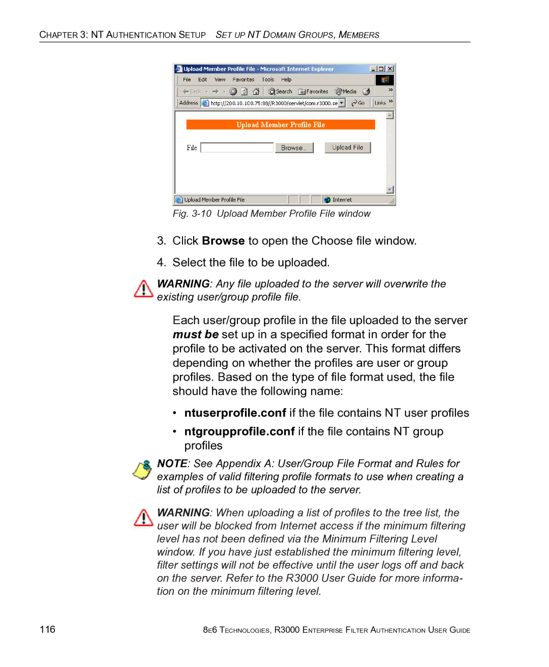 8e6 Technologies R3000 manual Upload Member Profile File window, 116 