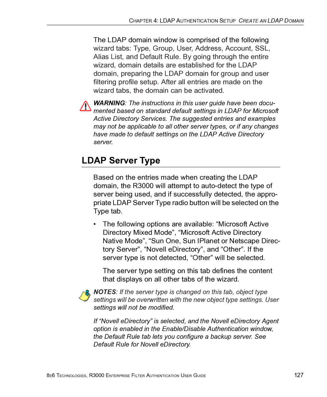 8e6 Technologies R3000 manual Ldap Server Type 