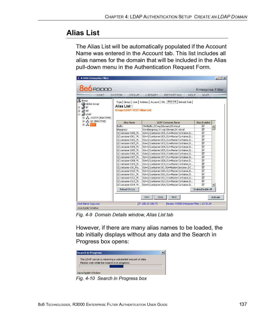 8e6 Technologies R3000 manual Domain Details window, Alias List tab 