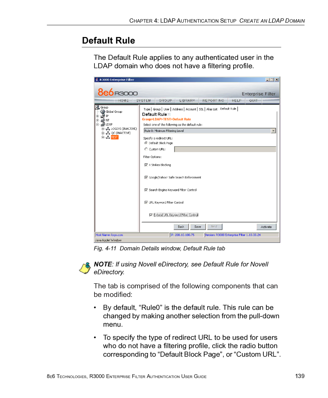 8e6 Technologies R3000 manual Domain Details window, Default Rule tab 