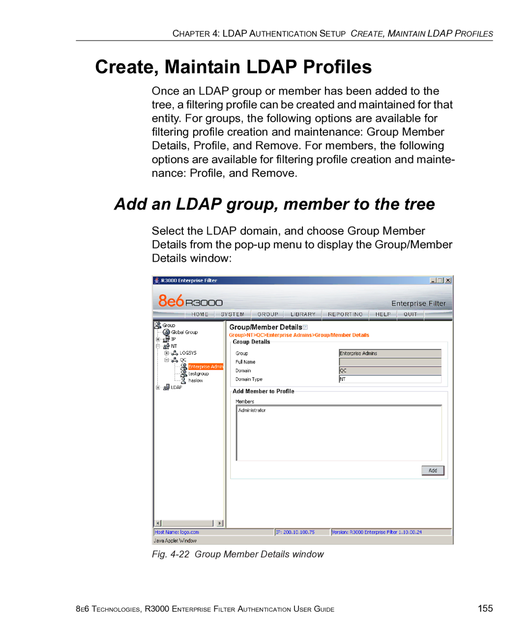 8e6 Technologies R3000 manual Create, Maintain Ldap Profiles, Add an Ldap group, member to the tree 