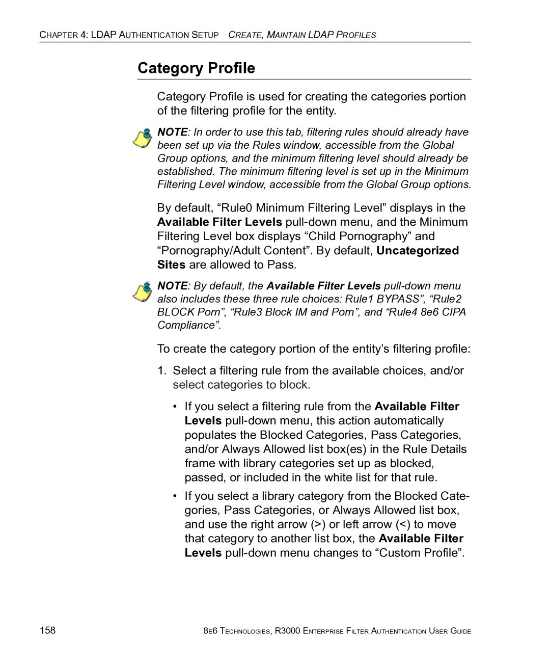 8e6 Technologies R3000 manual Category Profile, 158 