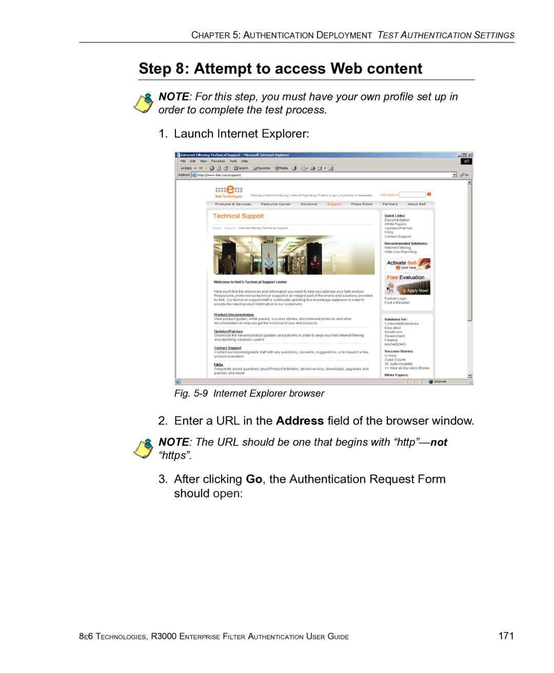 8e6 Technologies R3000 manual Attempt to access Web content, Internet Explorer browser 