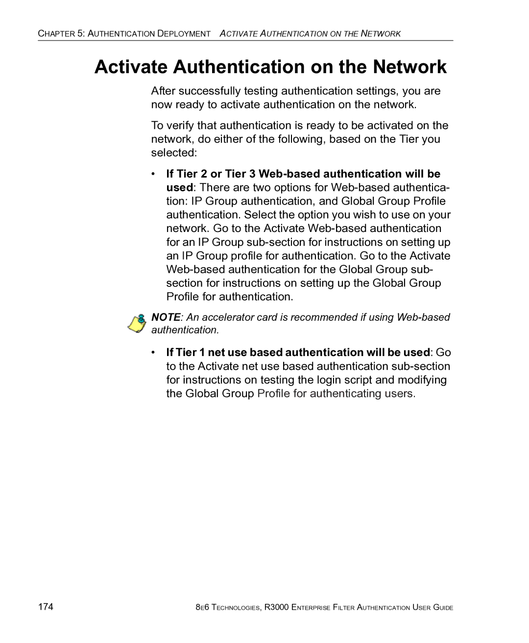 8e6 Technologies R3000 manual Activate Authentication on the Network, 174 