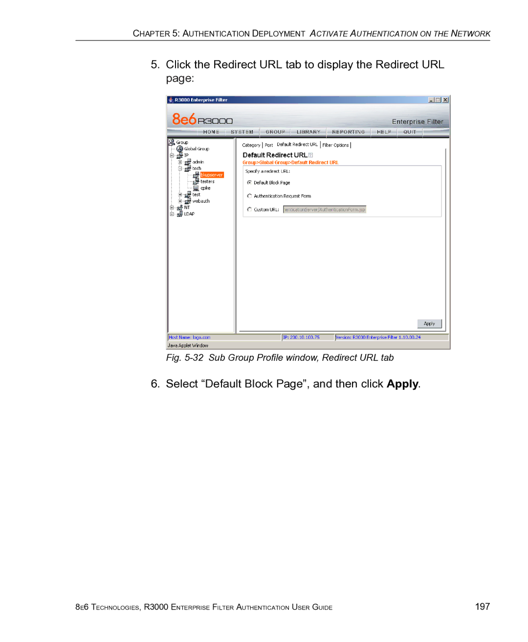 8e6 Technologies R3000 manual Select Default Block Page, and then click Apply 