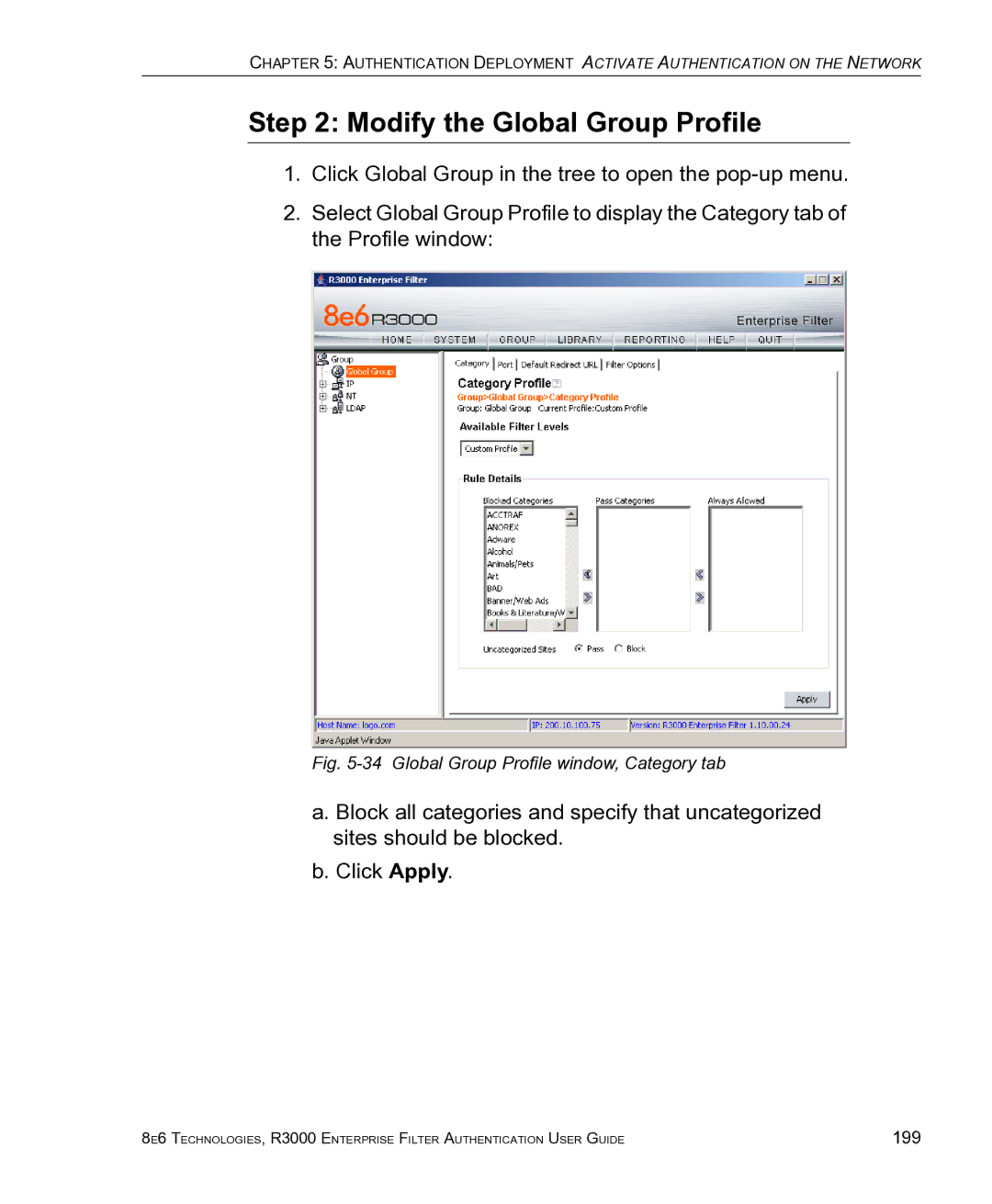 8e6 Technologies R3000 manual Modify the Global Group Profile, Global Group Profile window, Category tab 