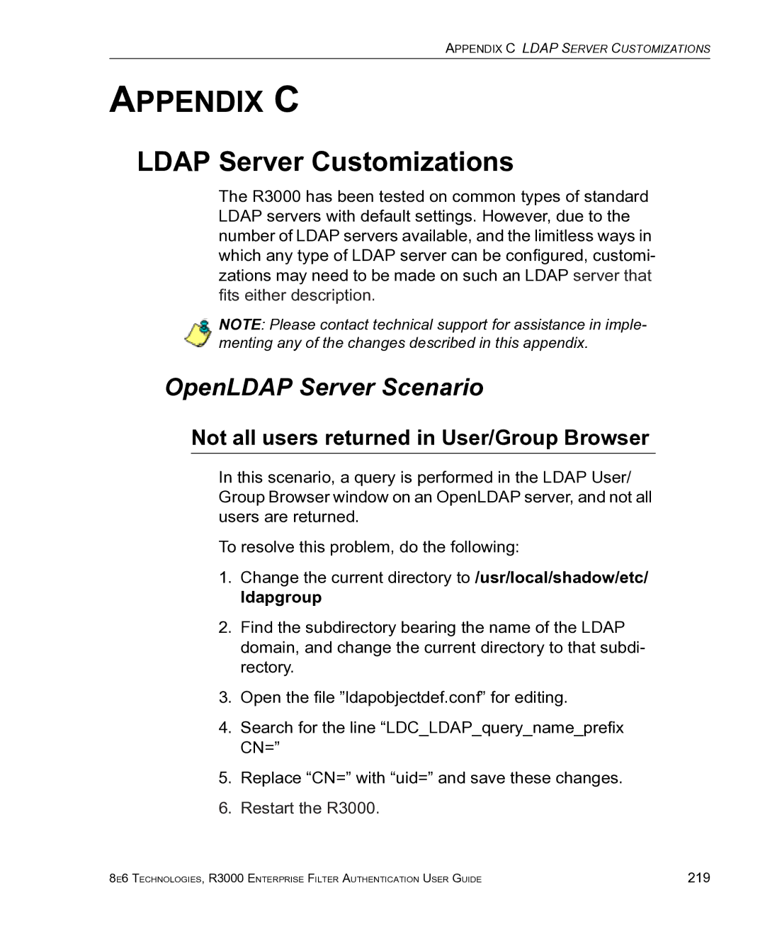 8e6 Technologies R3000 Ldap Server Customizations, OpenLDAP Server Scenario, Not all users returned in User/Group Browser 