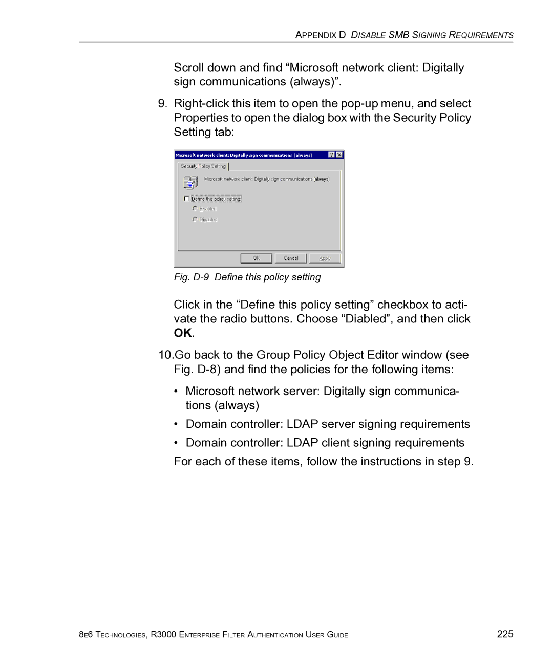 8e6 Technologies R3000 manual Fig. D-9 Define this policy setting 