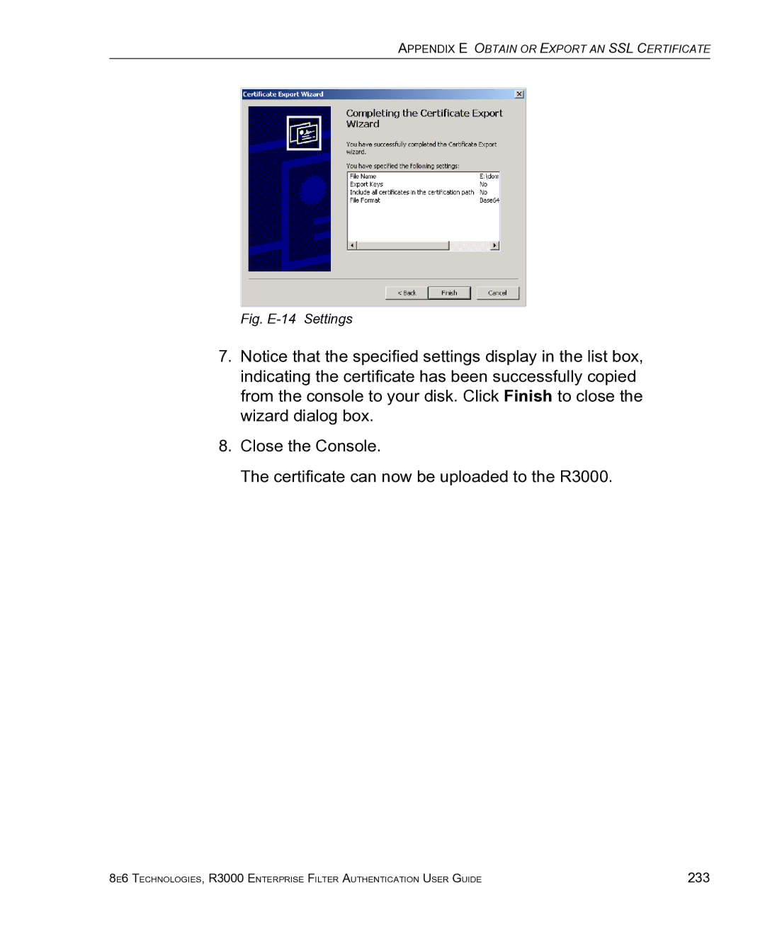 8e6 Technologies R3000 manual Fig. E-14 Settings 