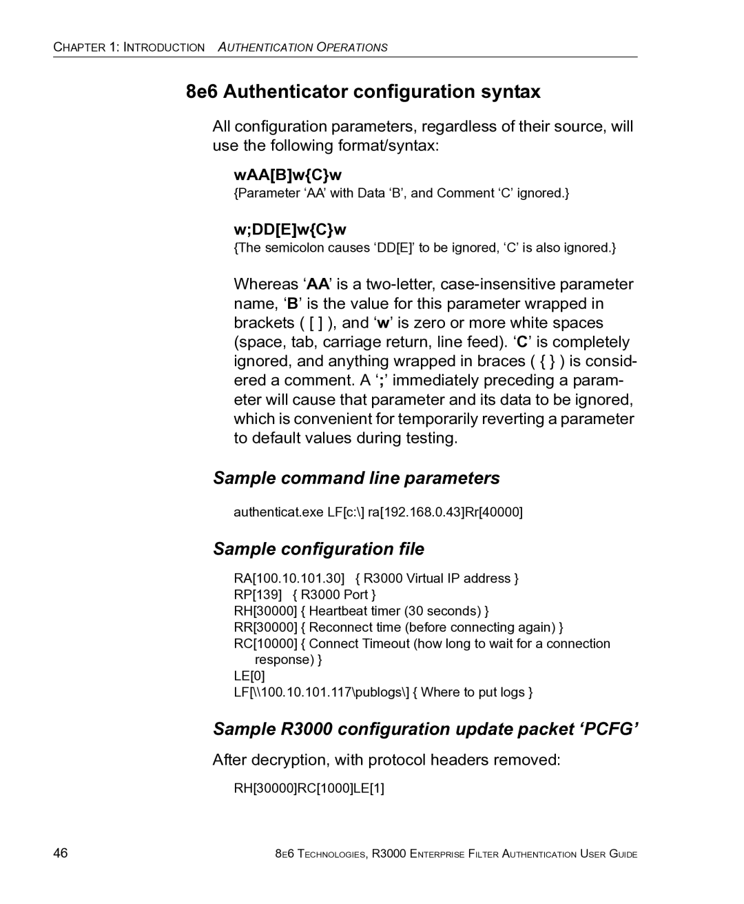 8e6 Technologies R3000 manual 8e6 Authenticator configuration syntax, WAABwCw, WDDEwCw 